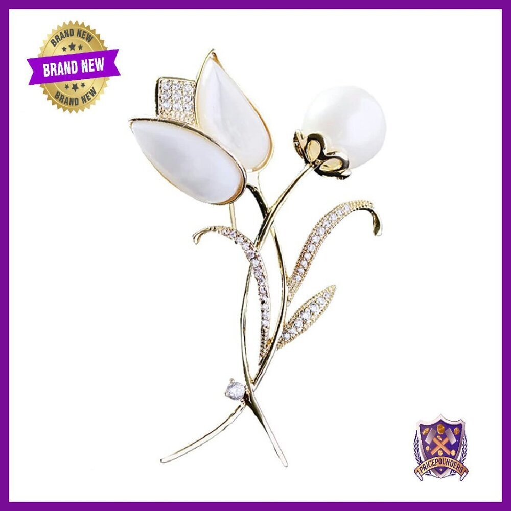 Gold Plated Rhinestone Tulip Brooch Pin 6.3cm Floral Jewelry Gift